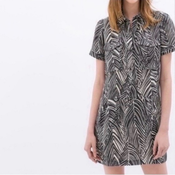 Zara Dresses & Skirts - Zara Black and White Palm Print/Tropical Linen Summer Dress - Size XL - EUC